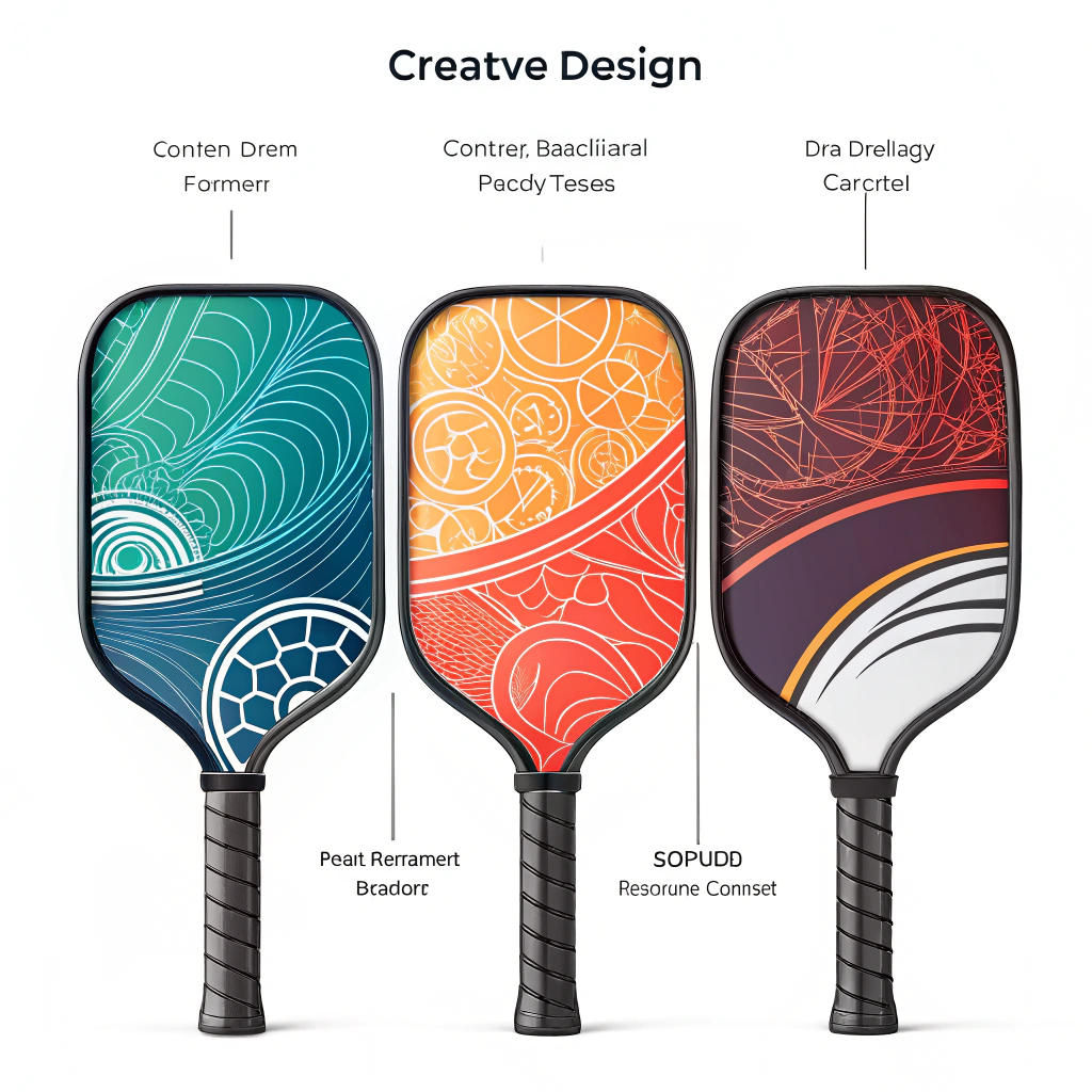 Minimalist 2D illustration showing the creative design process for custom pickleball paddles