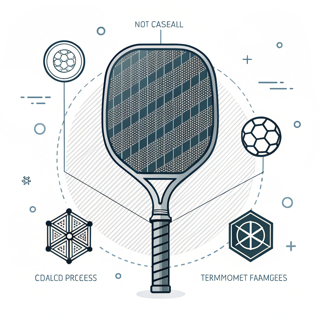 Minimalist 2D vector illustration of a modern customizable pickleball paddle production scene.