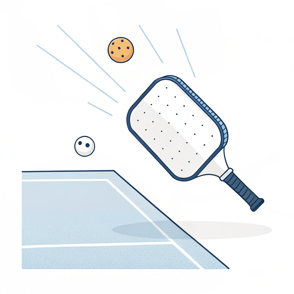 Minimalist illustration of a pickleball paddle drop test with impact simulation visuals.