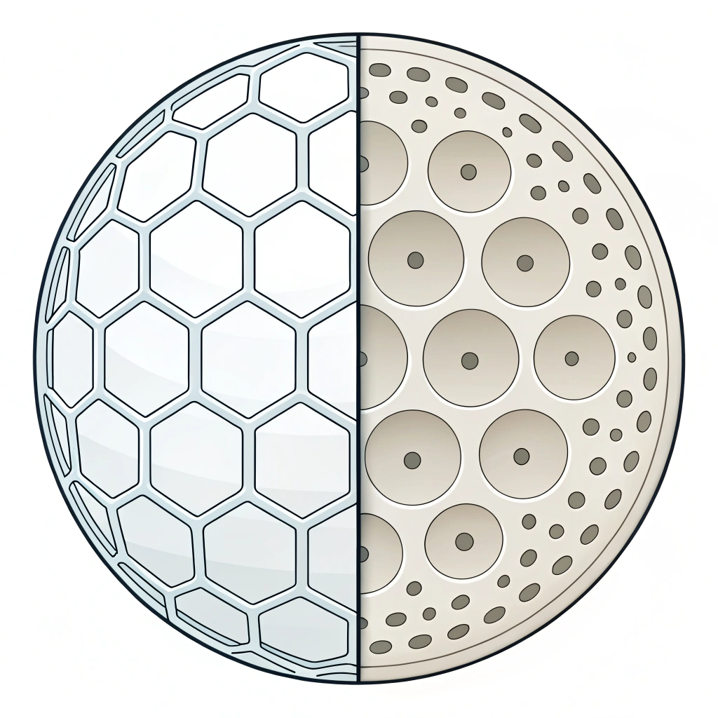 Minimalist 2D split-view illustration comparing foam and honeycomb pickleball paddle cores