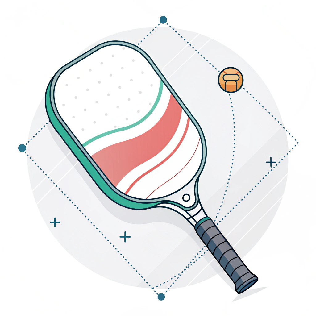 2D minimalist illustration of a pickleball paddle with an ergonomic handle