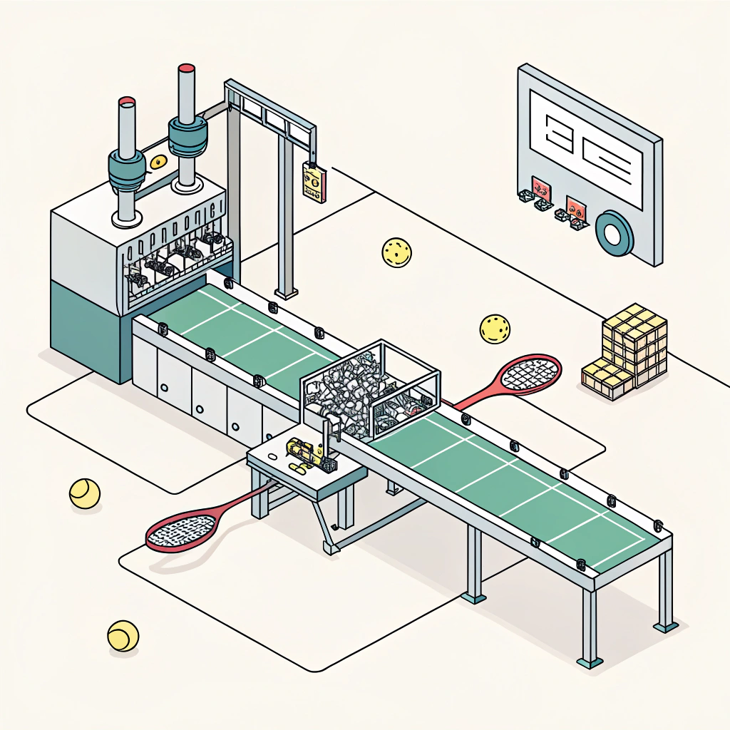 Minimal illustration of futuristic, smart production for high-performance pickleball paddles.