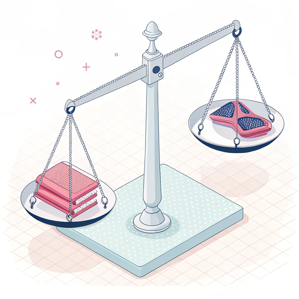 Minimalistic illustration of a scale visualizing material performance and cost balance in pickleball grips