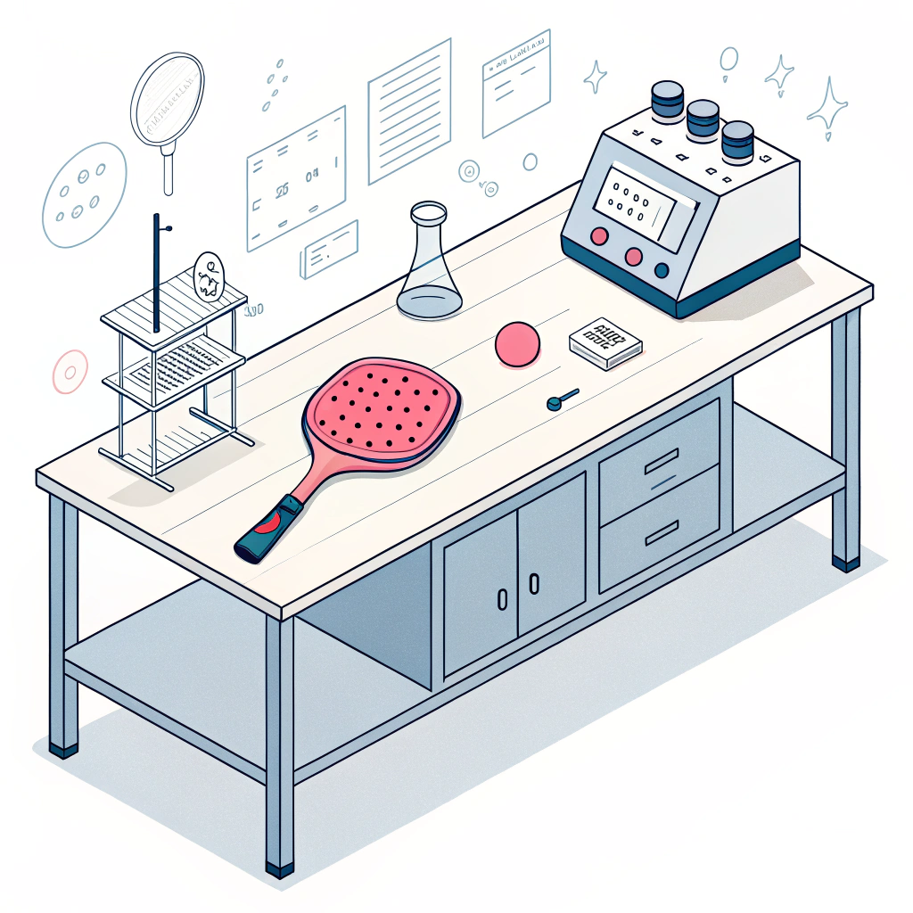 Minimal illustration showing lab setup testing pickleball paddle surface friction