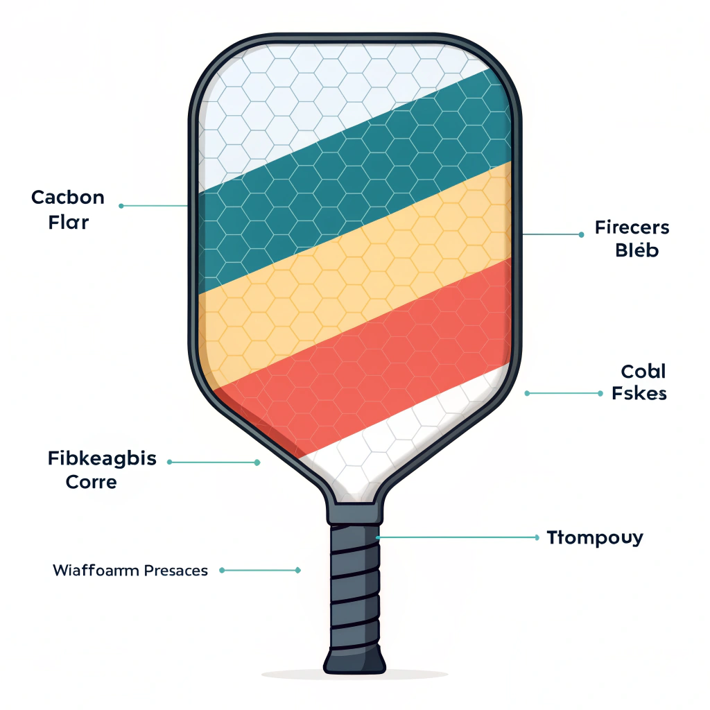 Minimalistic 2D illustration highlighting paddle materials and manufacturing processes