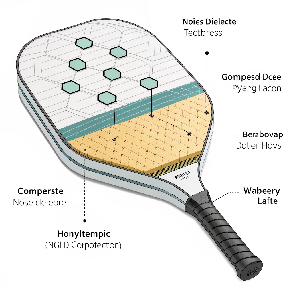 minimal illustration of paddle cross-section with damping layers and honeycomb core