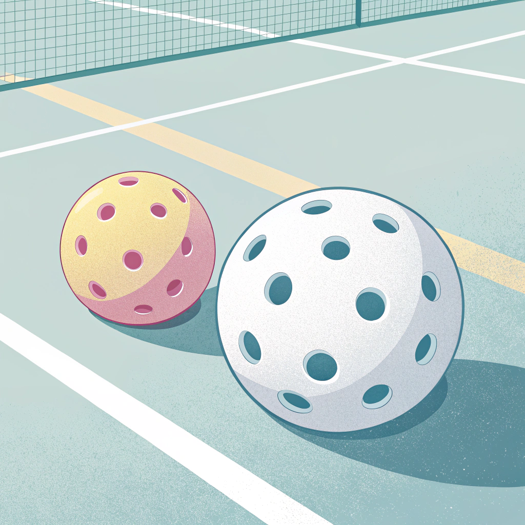 Minimal flat illustration comparing indoor and outdoor pickleball balls with distinct features