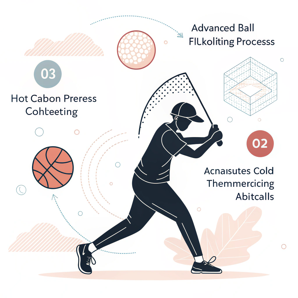 A flat minimal illustration showing abstract elements representing innovative pickleball production techniques and technical manufacturing excellence.