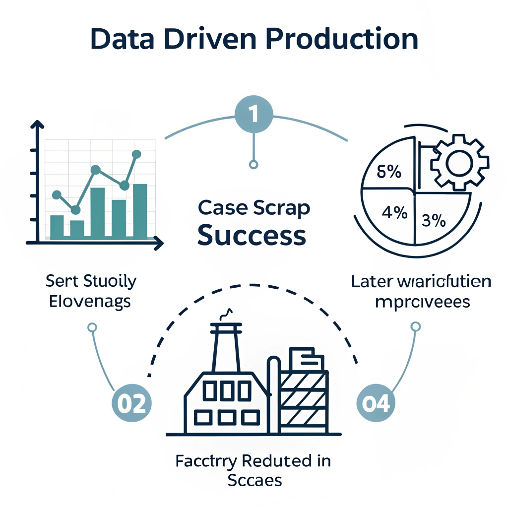 Minimalist illustration of data analytics and sensors in a factory setting