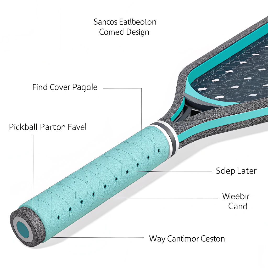 Layered cross-section of paddle handle showing core, damping layer, and outer wrap