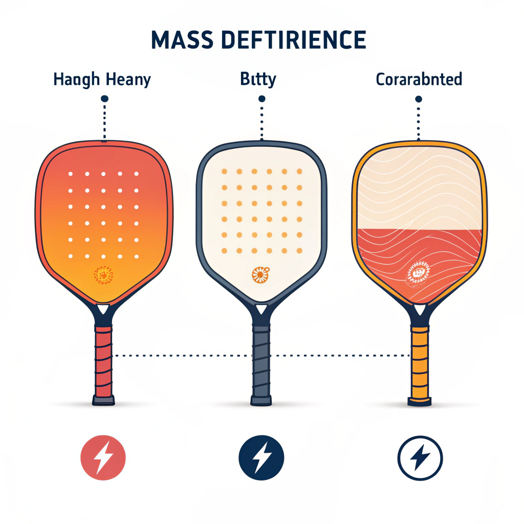Three paddles showing handle-heavy, balanced, and head-heavy mass distributions.