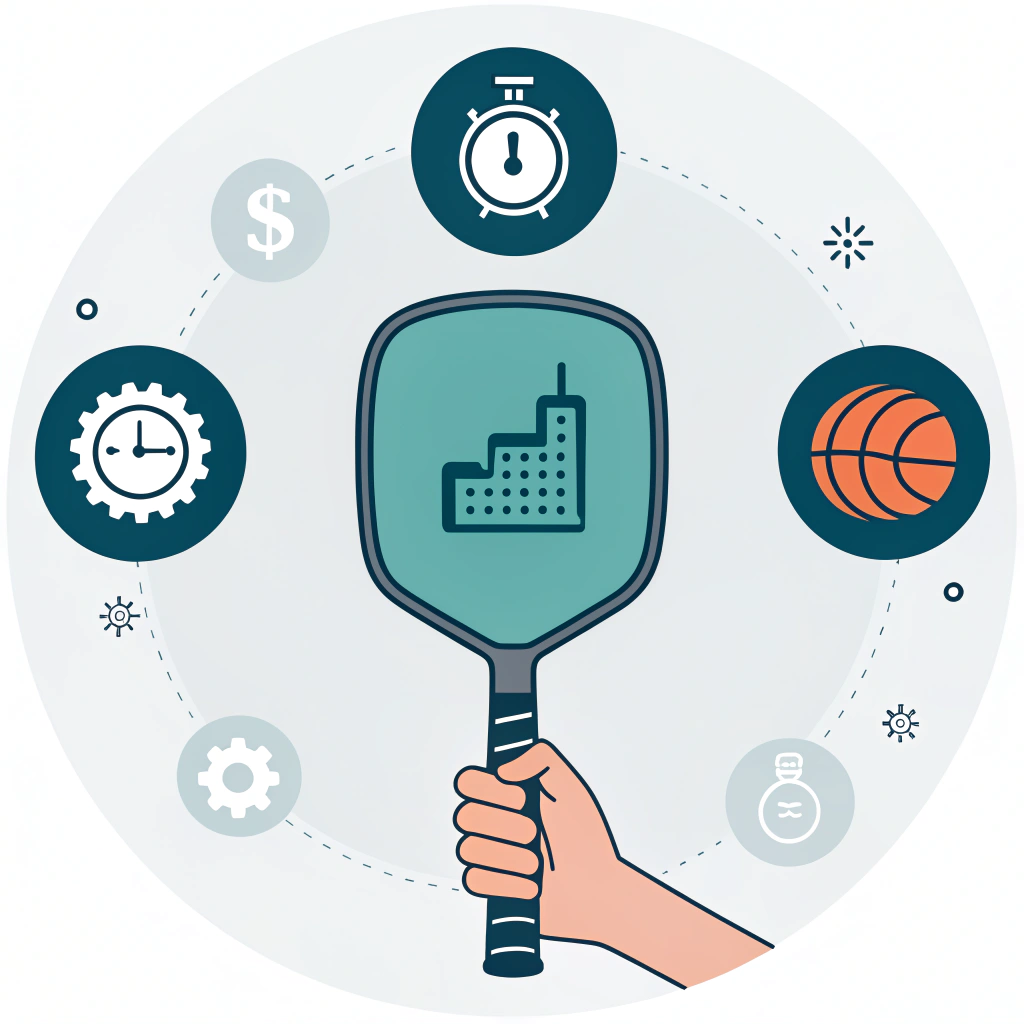 Minimal flat illustration of paddle handle with manufacturing and cost icons