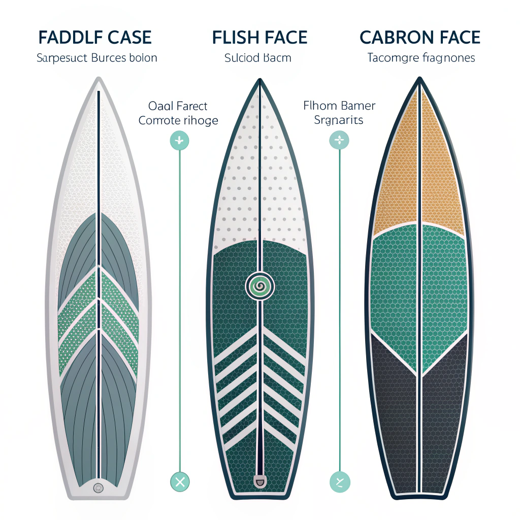 Three stylized paddle faces showing fiberglass, composite, and carbon textures