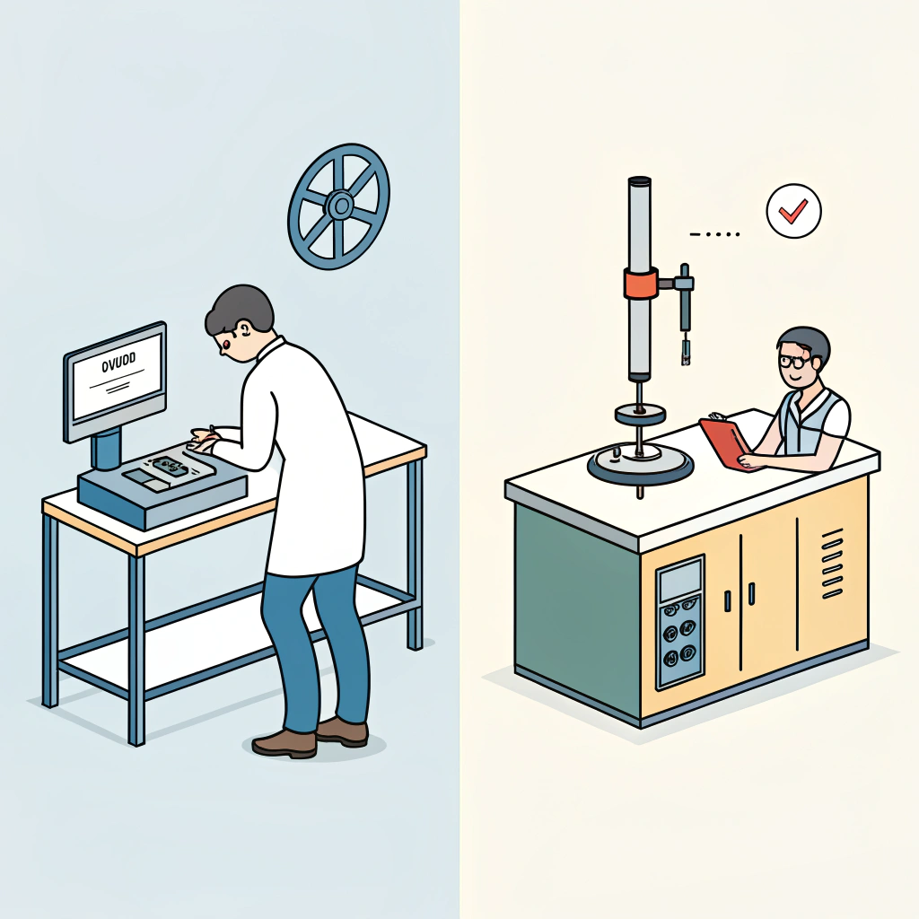 Split-scene showing lab test equipment and a small player panel evaluating paddle grips