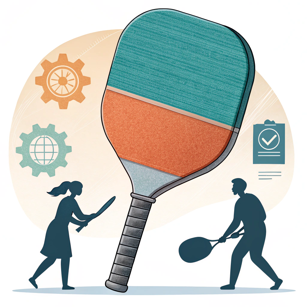 Minimal cutaway of paddle handle layers with silhouettes representing procurement and R&D