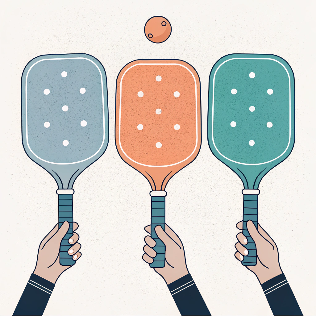 Three stylized paddles showing short, standard, and long handles with hand grips.