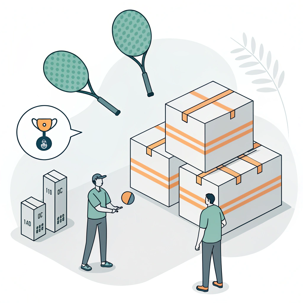 Minimalist B2B scene with paddles, boxes, and handshake indicating supplier reliability