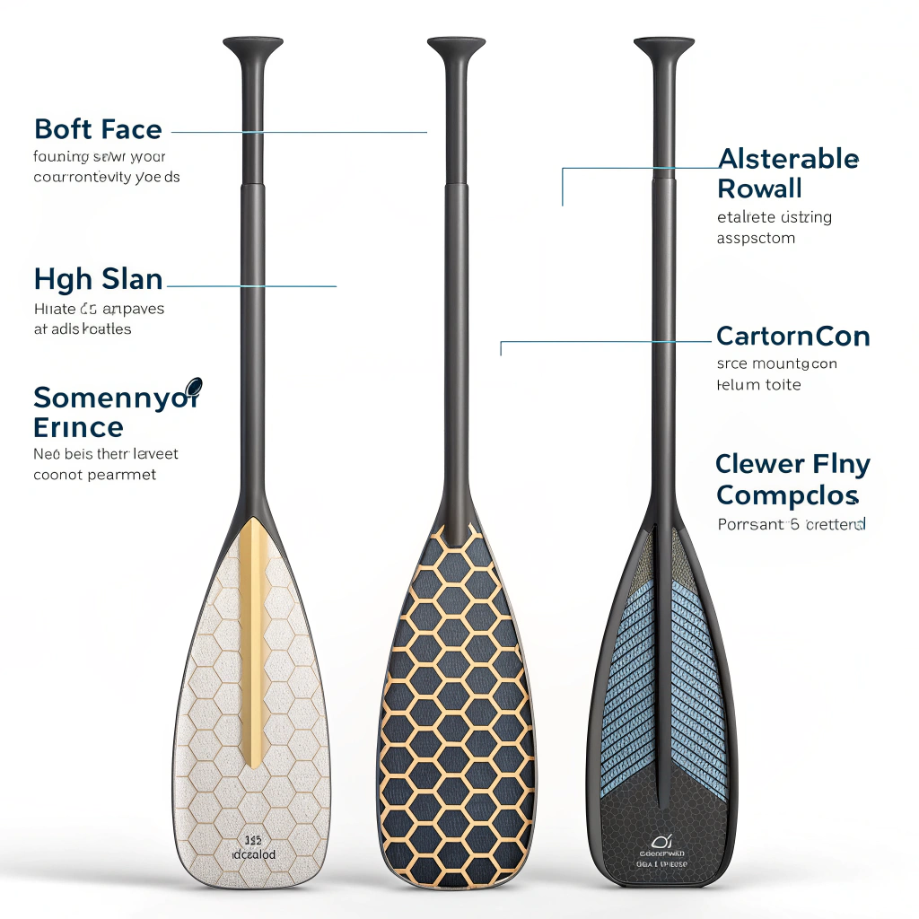 Three paddle cutaways showing face textures and honeycomb core differences