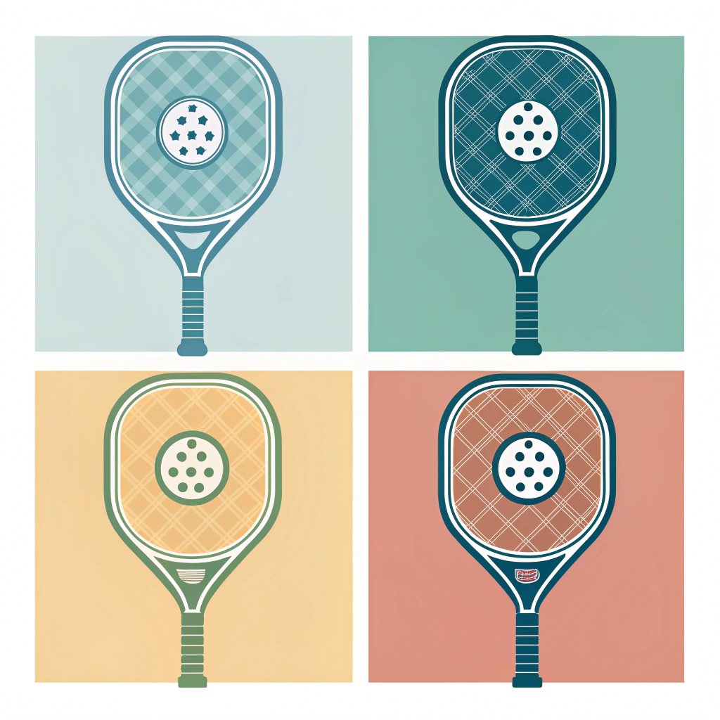 Minimal flat illustration of four paddle shapes showing sweet spots and MOI indicators