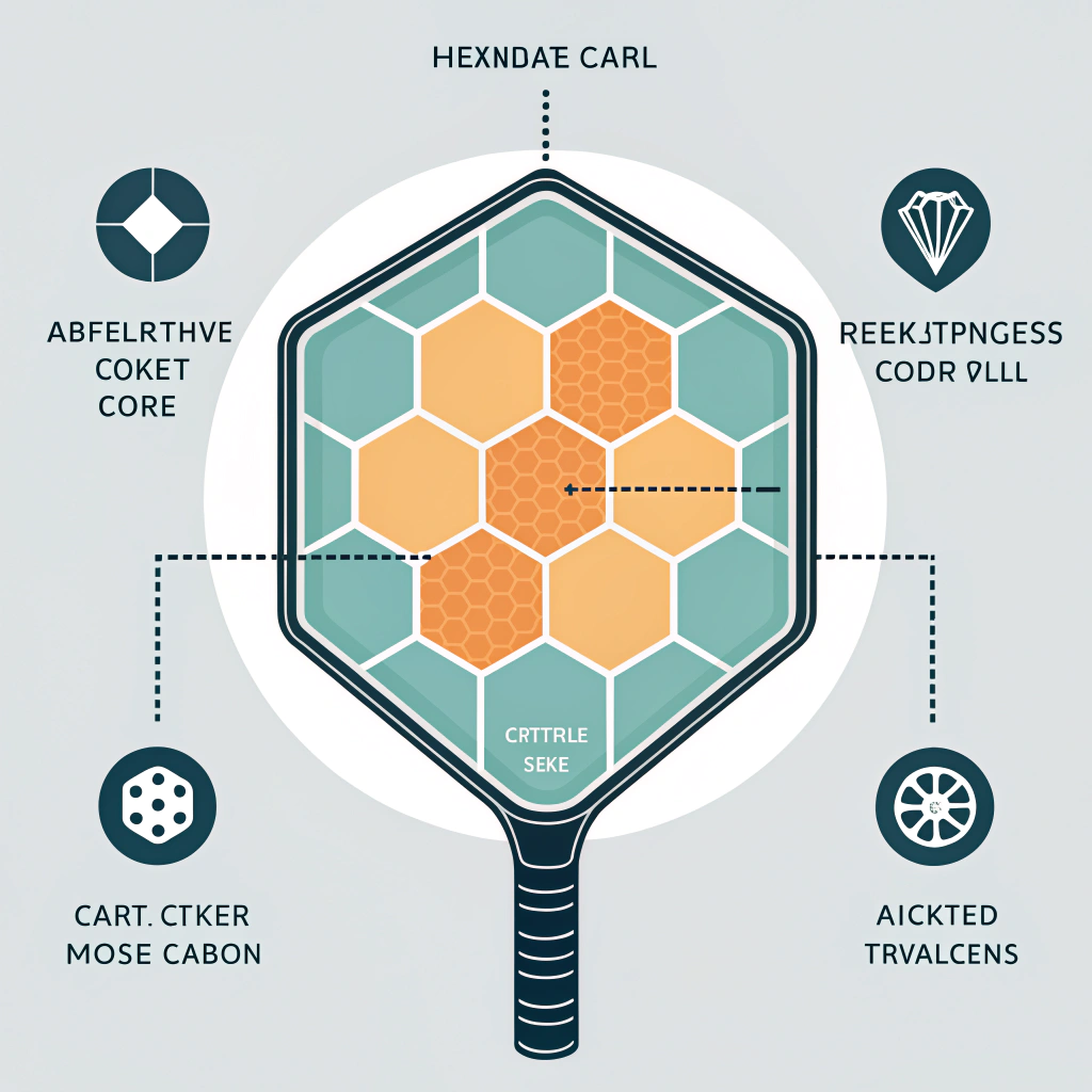 Minimalist cross-section of pickleball paddle showing polymer honeycomb core and calipers in lab
