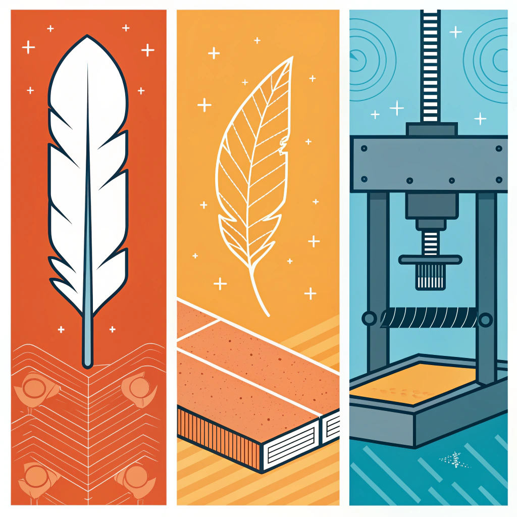 Three-panel illustration of hot pressing, cold pressing, and thermoforming manufacturing processes
