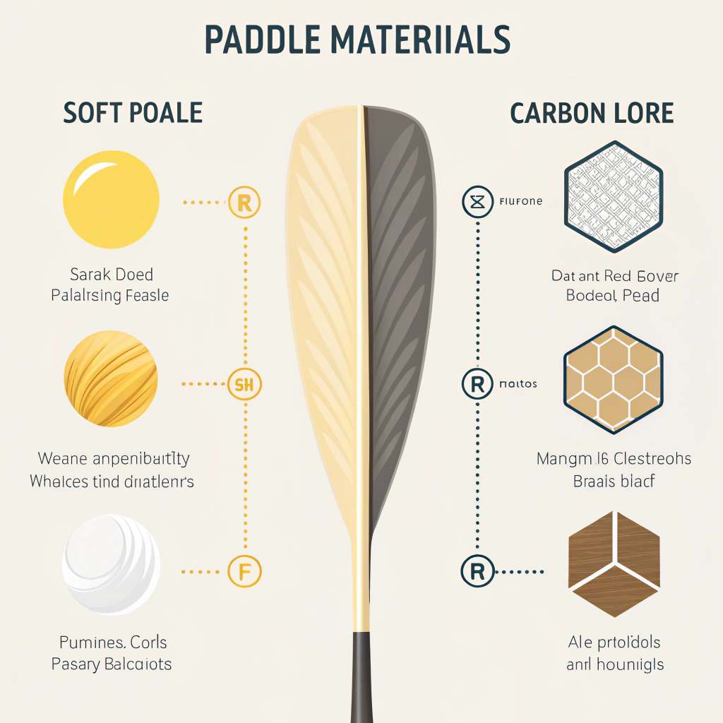 Split-panel infographic showing fiberglass vs carbon faces and three honeycomb core types