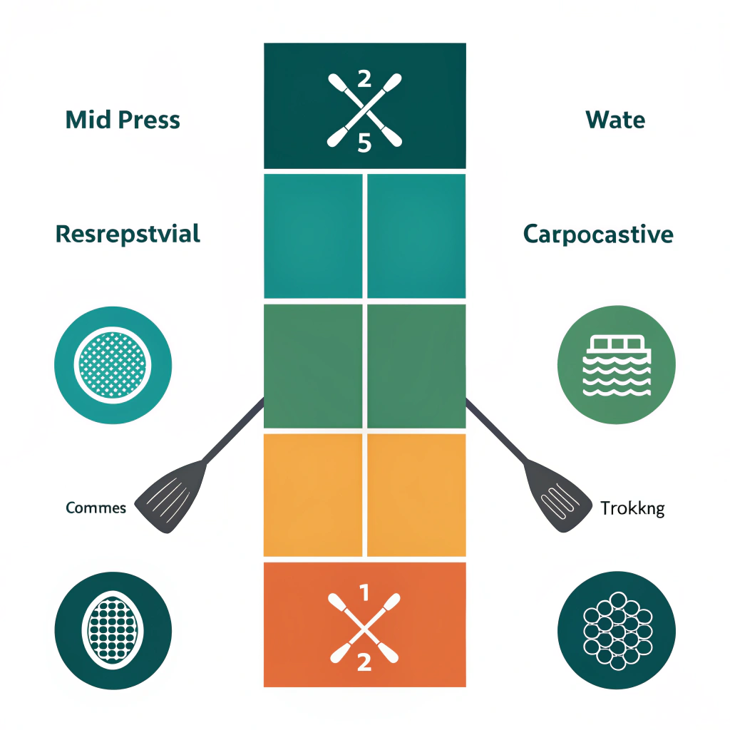Minimal infographic depicting three paddle types, materials, and manufacturing icons.