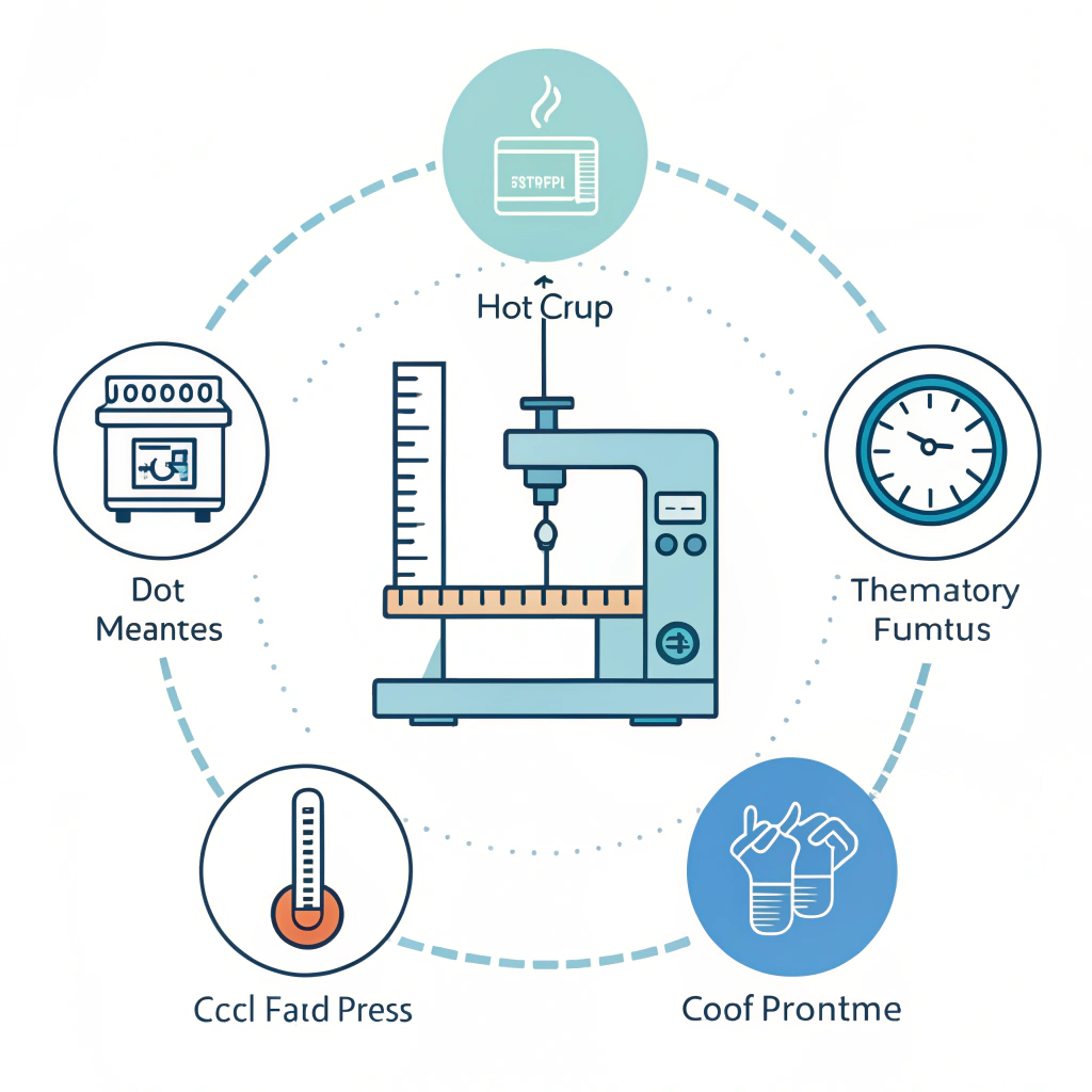 Calipers measuring paddle handle, factory press icons showing manufacturing processes and tolerances.