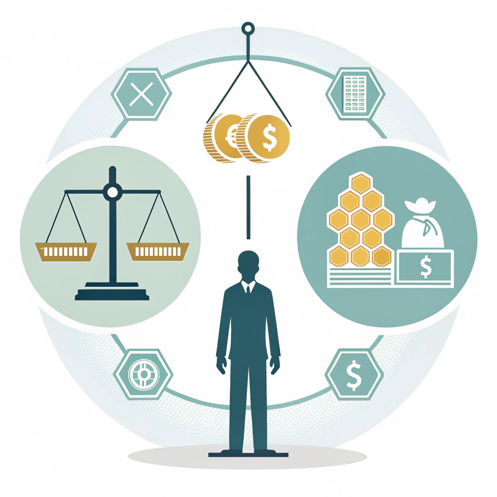 Minimalist illustration of a buyer balancing paddle materials, cost, and manufacturing icons