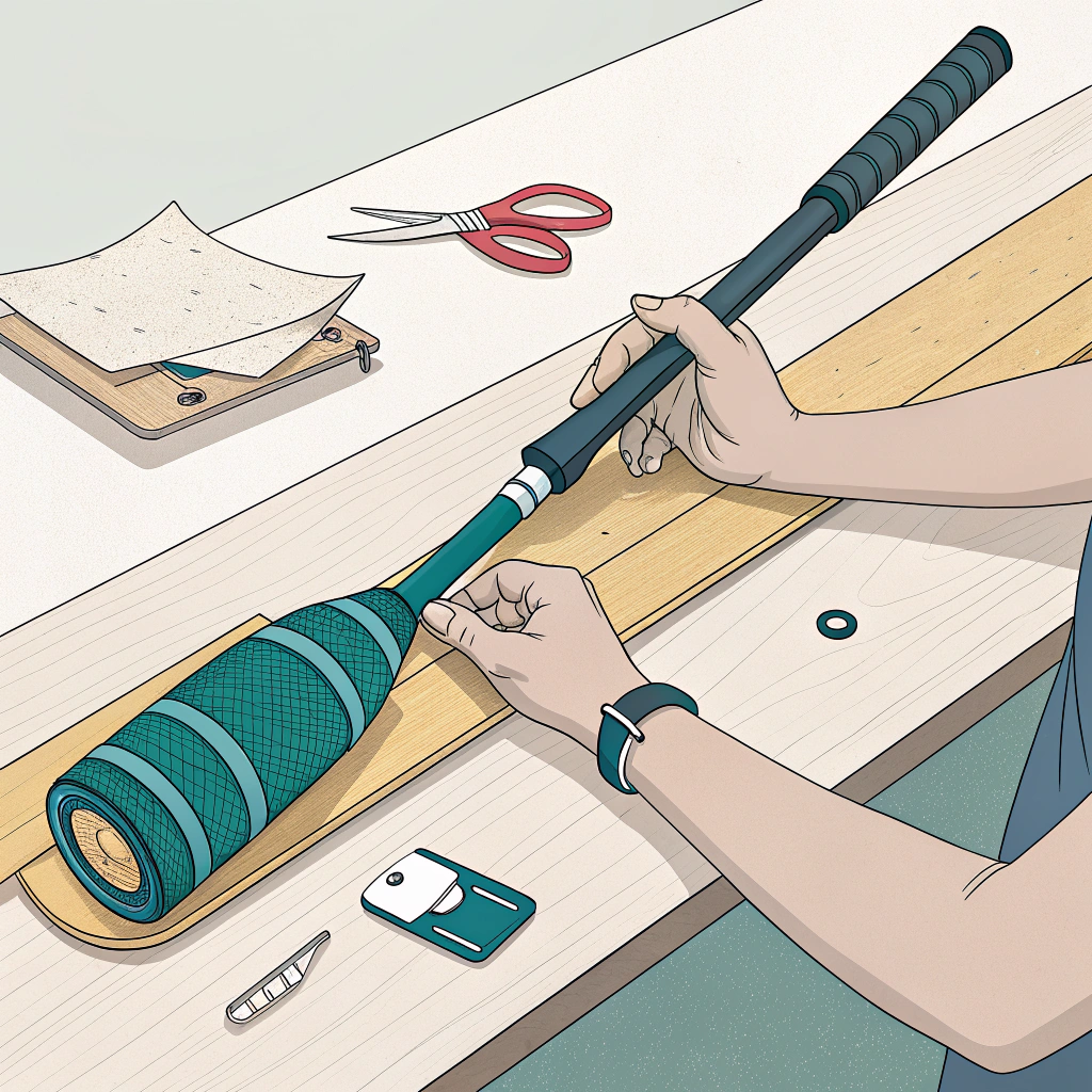 Close-up minimalist illustration of hands wrapping new grip on paddle handle