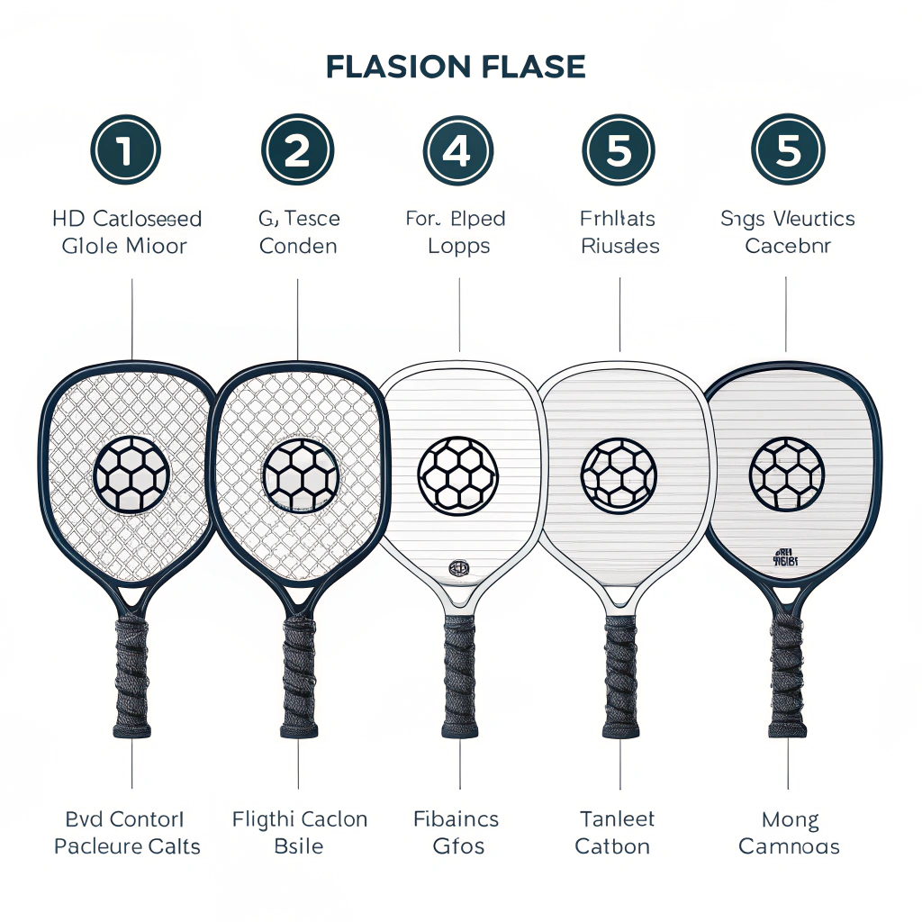 Minimalist graphic showing five paddle faces with stylized weave and texture insets