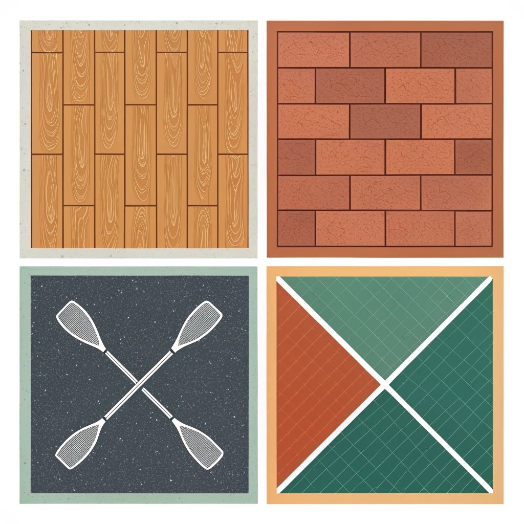 Simplified illustration of paddles matched to four different court surfaces, color-coded.