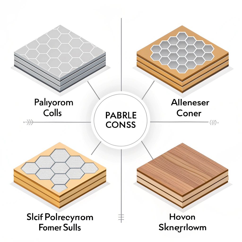 Four flat icons showing polymer, Nomex, aluminum, and wood paddle cores.