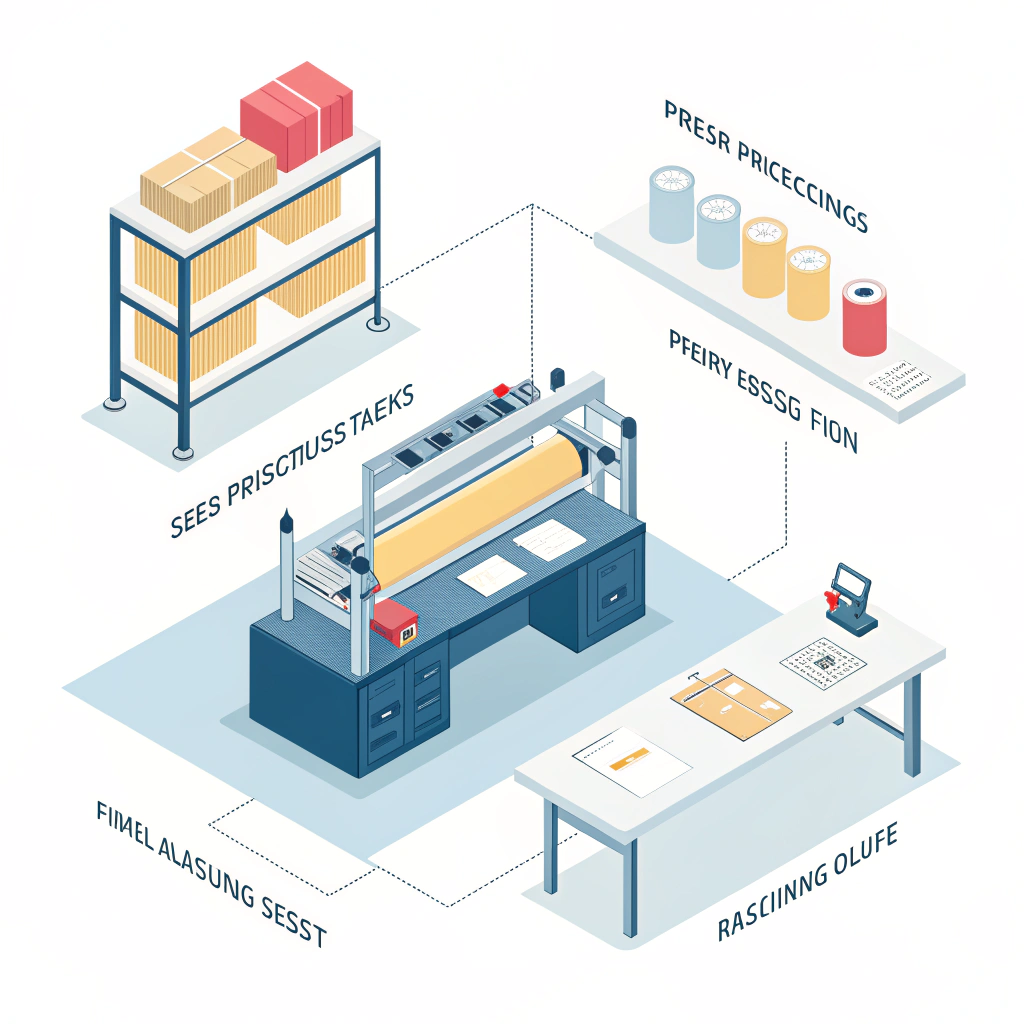 Minimalist production QA workflow showing paddle testing stations and inspectors at multiple checkpoints