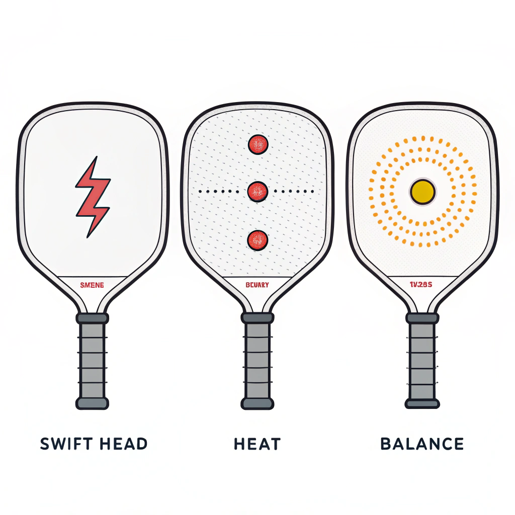 Minimal 2D paddles showing balance points and highlighted sweet-spot zones