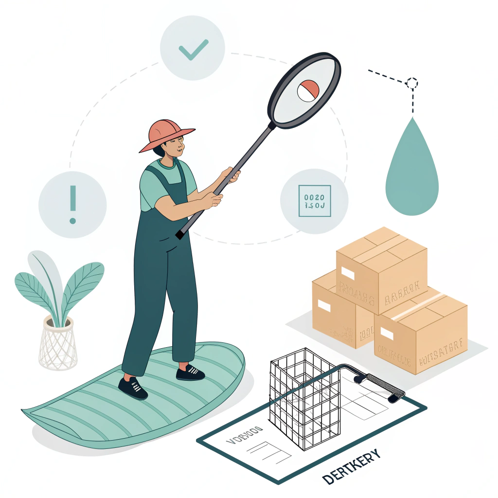 Inspector examining paddles with testing rig and packed shipment boxes