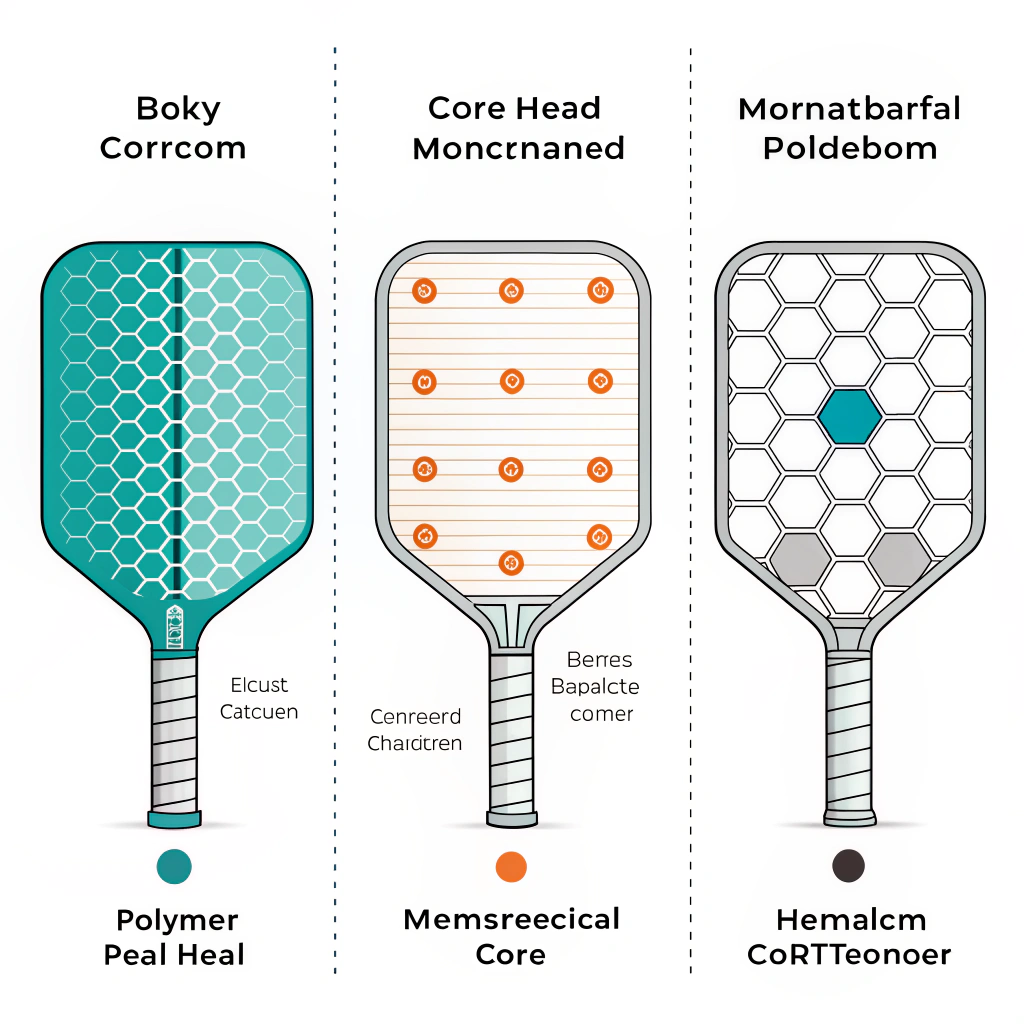 Three flat cross-section paddle icons showing polymer, Nomex, and aluminum cores with process icons