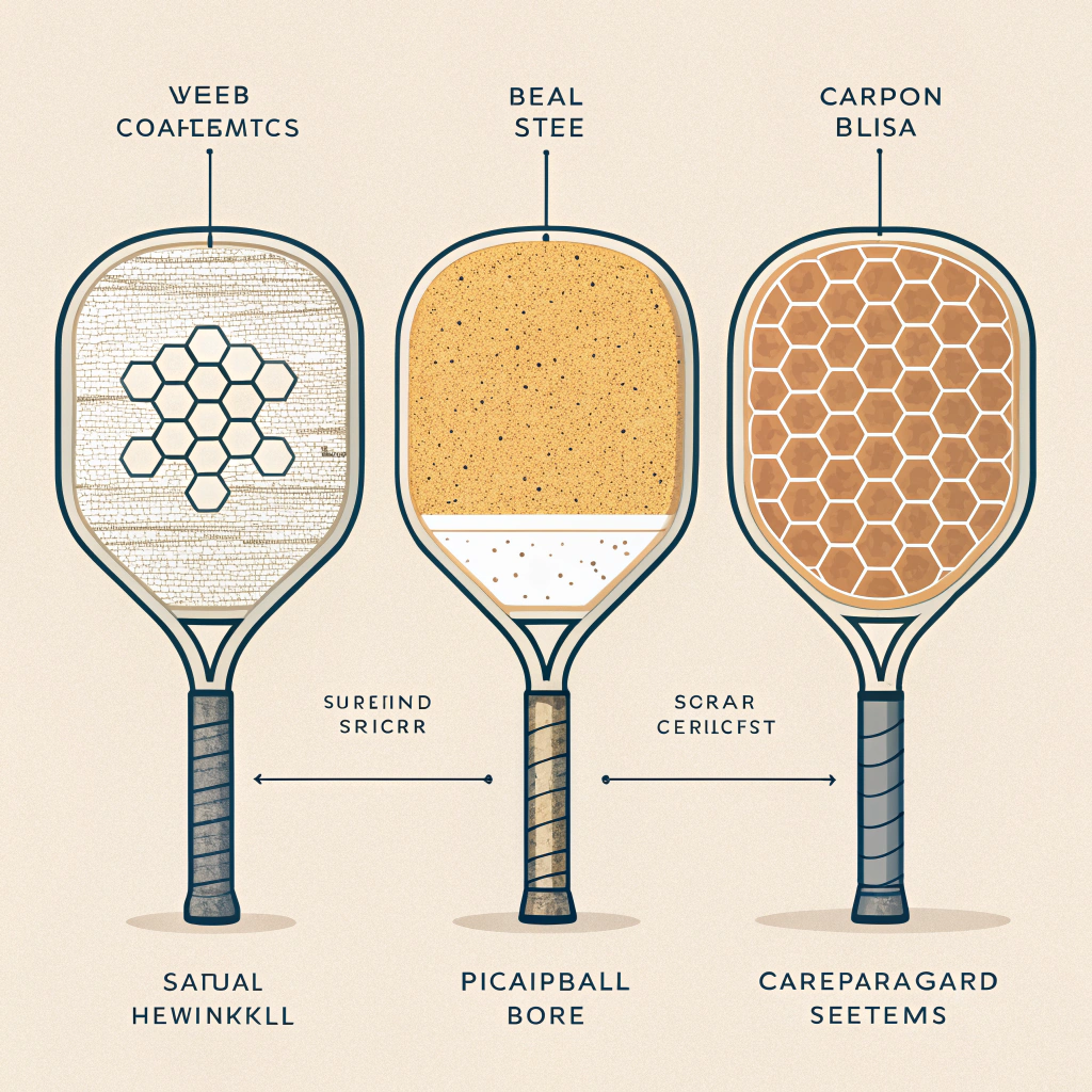 Three minimalist paddle cross-sections showing polymer and aluminum honeycomb cores and UV coatings