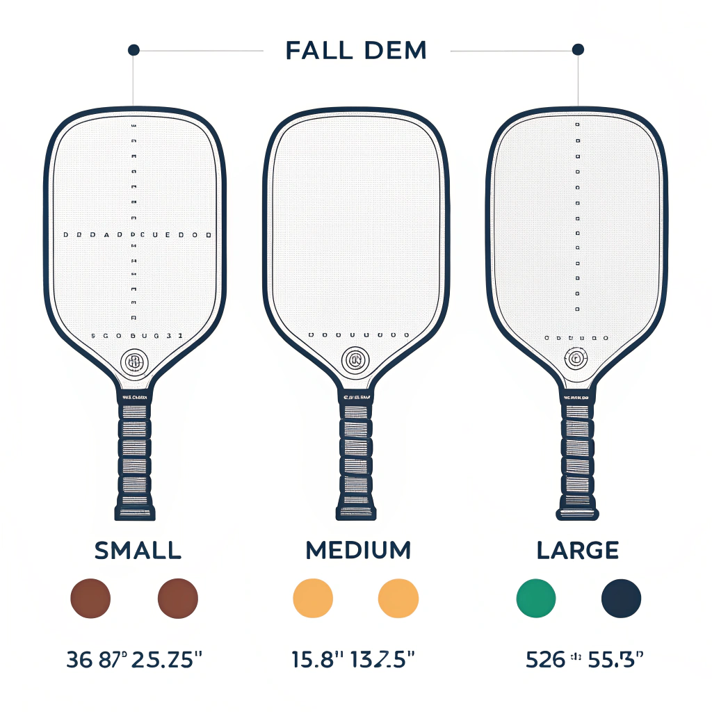 Minimal 2D illustration showing three paddle handles with different circumferences and hand grips