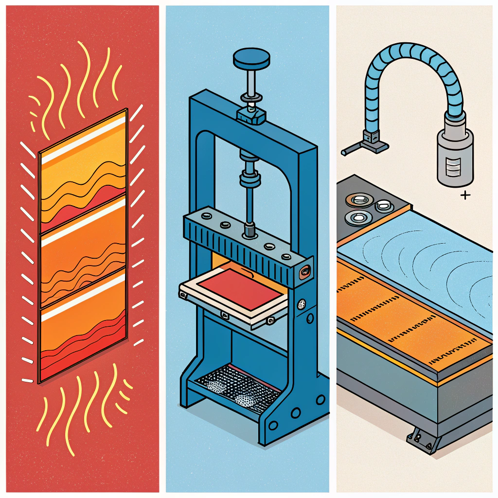 Simplified triptych showing hot press, cold press, and thermoforming paddle production processes