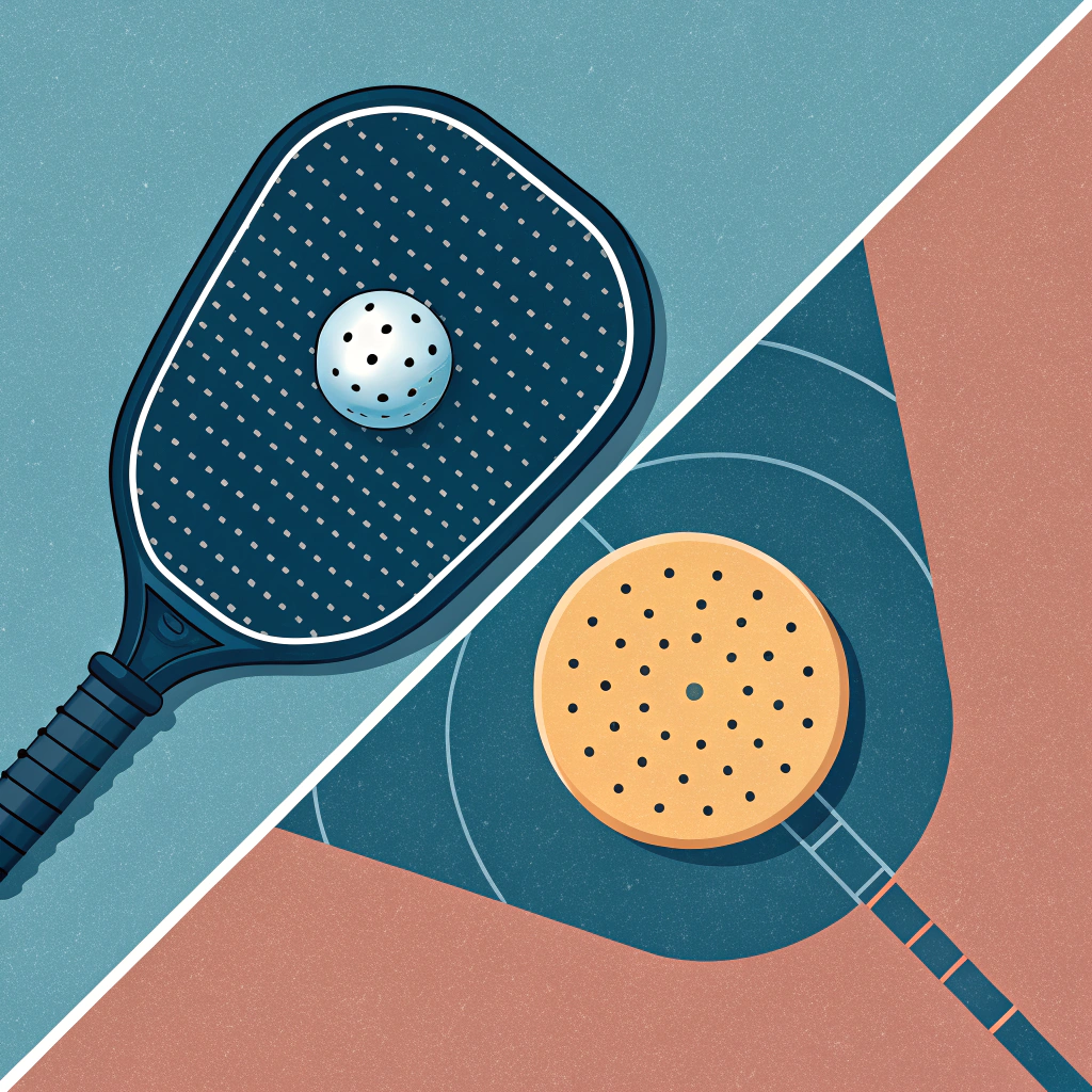 Pickleball Paddle Closeup Two pickleball paddles and balls in split-screen design
