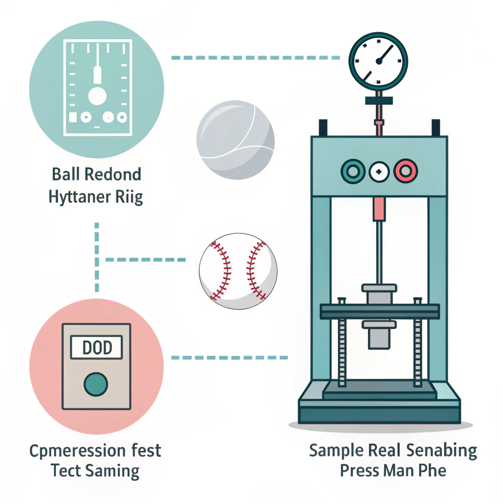 Three-panel minimalist illustration of paddle rebound, compression, and adhesion lab tests.